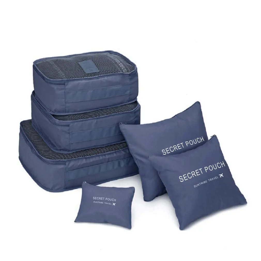 dark blue 6 шт./партия Органайзер из Оксфорда Сумка дорожная Упаковка Кубики набор органайзер для багажа косметичка большая емкость сумка для хранения Сортировка - Цвет: dark blue