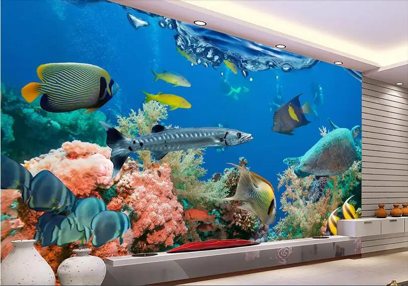 3d обои на заказ фотообои Морской Мир Рыба черепаха кораллы гостиная домашний