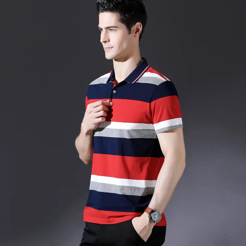 Мужская рубашка поло модный хлопок Smart casual Slim Fit короткий рукав контрастных