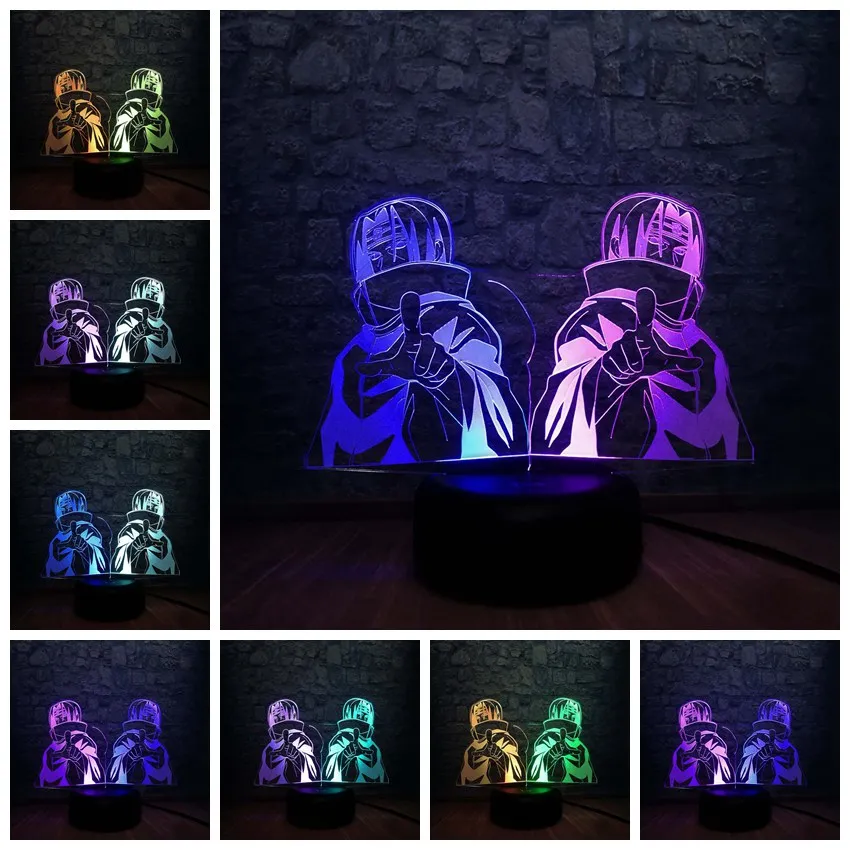 7 смешанных двухцветных фигурок Наруто Sasuke Kakashi 3D светодиодный ночник Lihgt с
