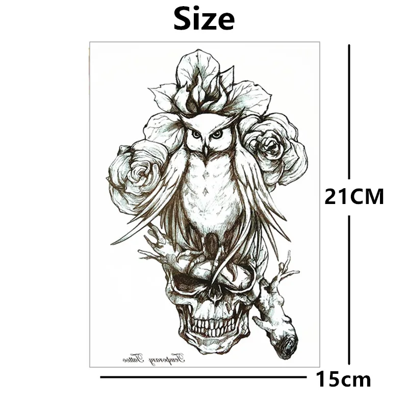 Черная сова Череп Временные татуировки боди арт флэш наклейки для тату 12*20 см
