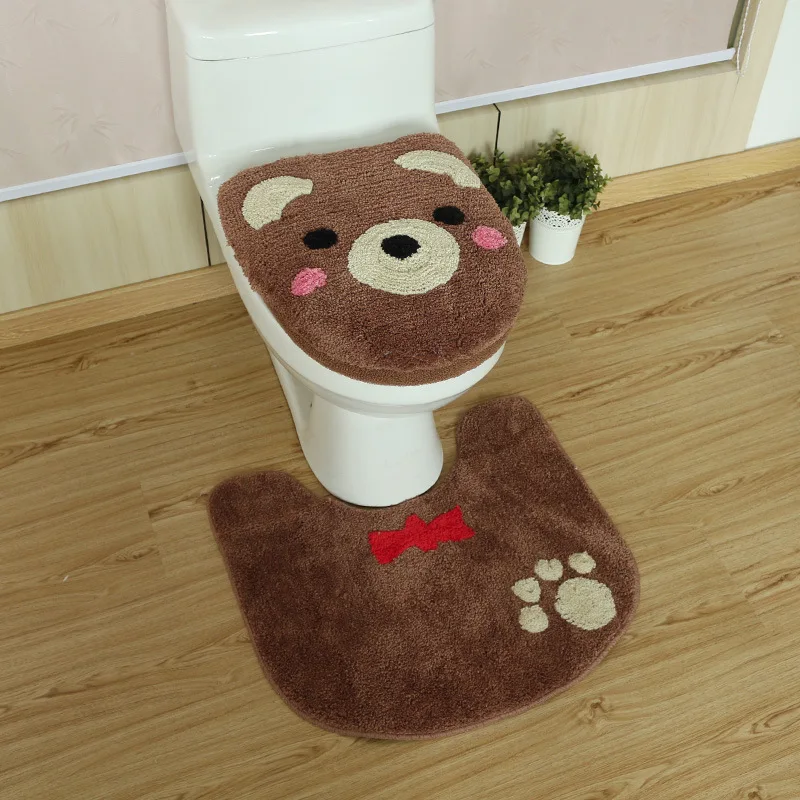Economici 3 Pz/set Di Inverno Ispessisce Scaldino Lavabile Toilet Set Da Bagno Zerbino Del Fumetto Tavolette Copriwater & Tappetini Bagno Wc Set Cuscino Del Sedile