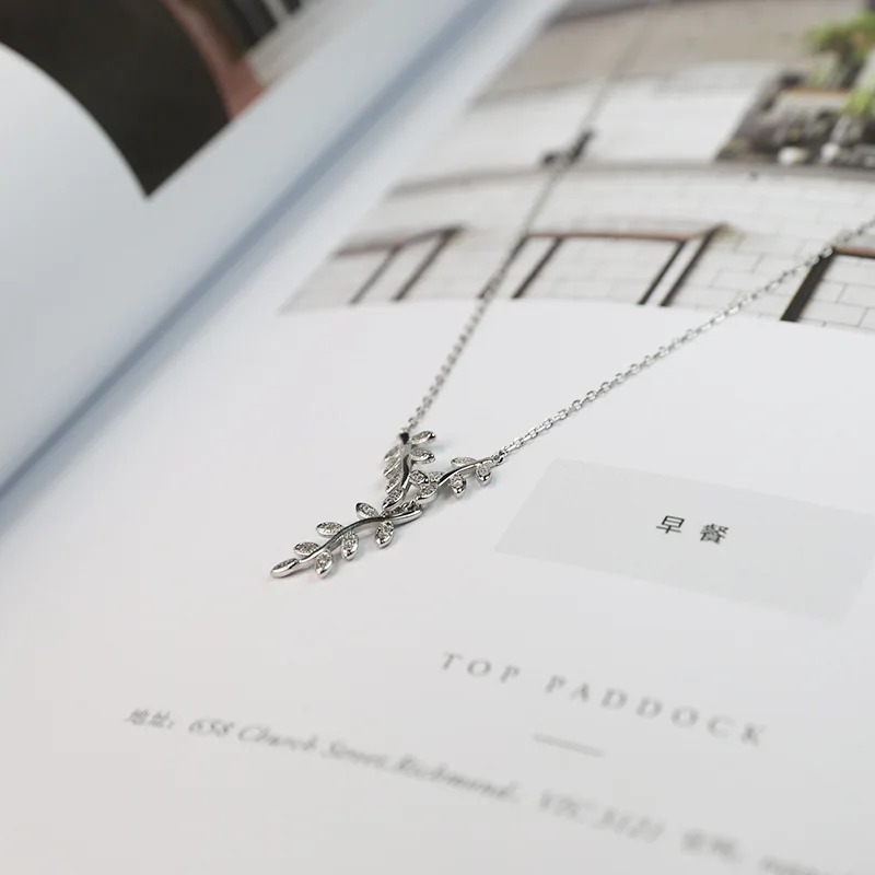 Серебряная цепочка колье argent sterling kettingen voor vrouwen collares mujer femme pendulo leaf Подвеска Ожерелье чокер