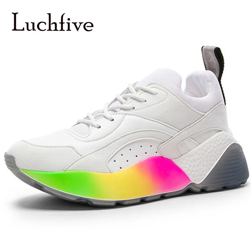Rainbow Color Flat Platform Sneakers Women Casual Shoes Celebrity Low Top Feminino | Обувь
