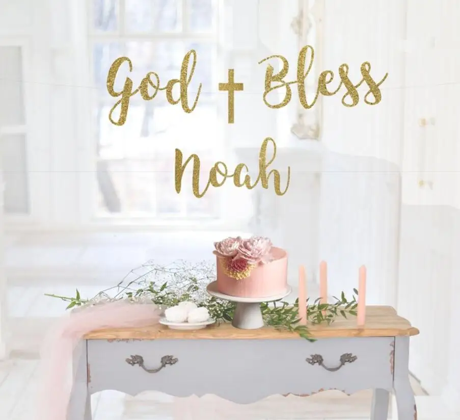 Пользовательские имя Бог благословит баннер крещения s крестин Первое причастие