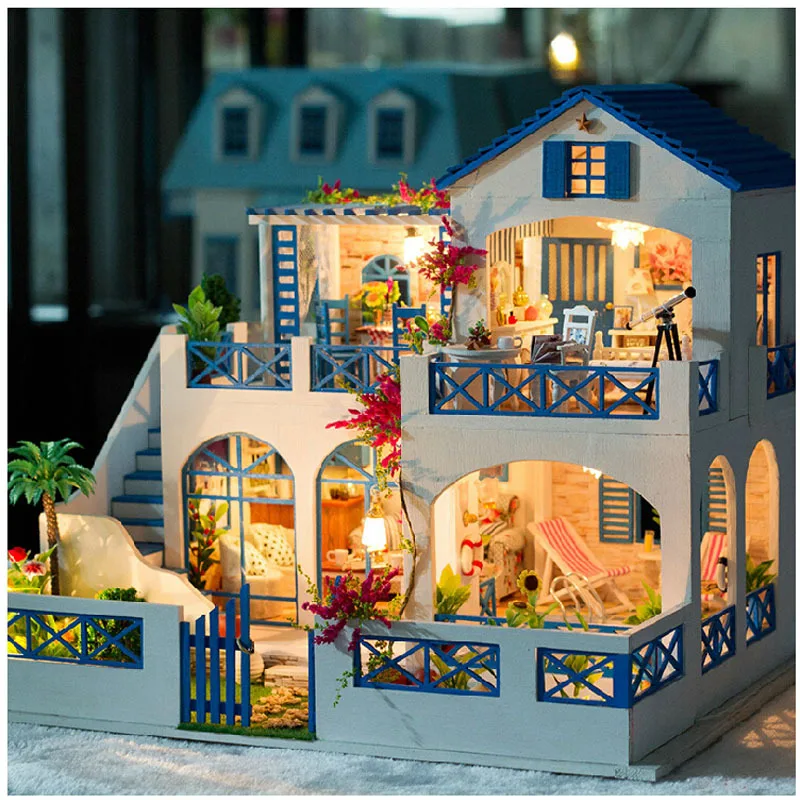 Миниатюрная роскошная деревянная модель-пазл для сада виллы наборы мебели