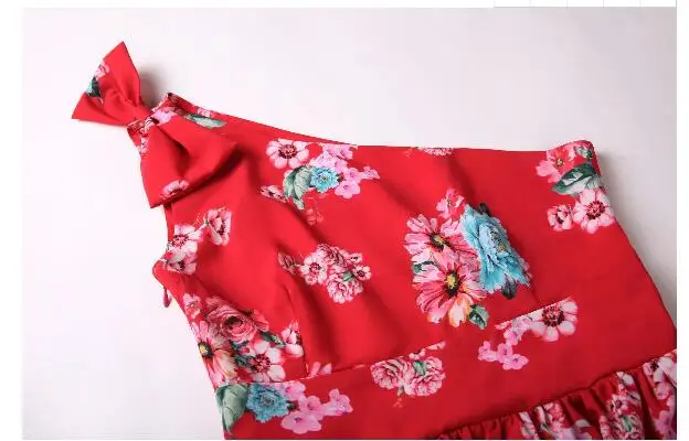Summer Fashion Women Stylish Elegant Sexy Long Party Dress Sleeveless One Shoulder Bow Tie Printed Slit Tunic Maxi | Женская одежда