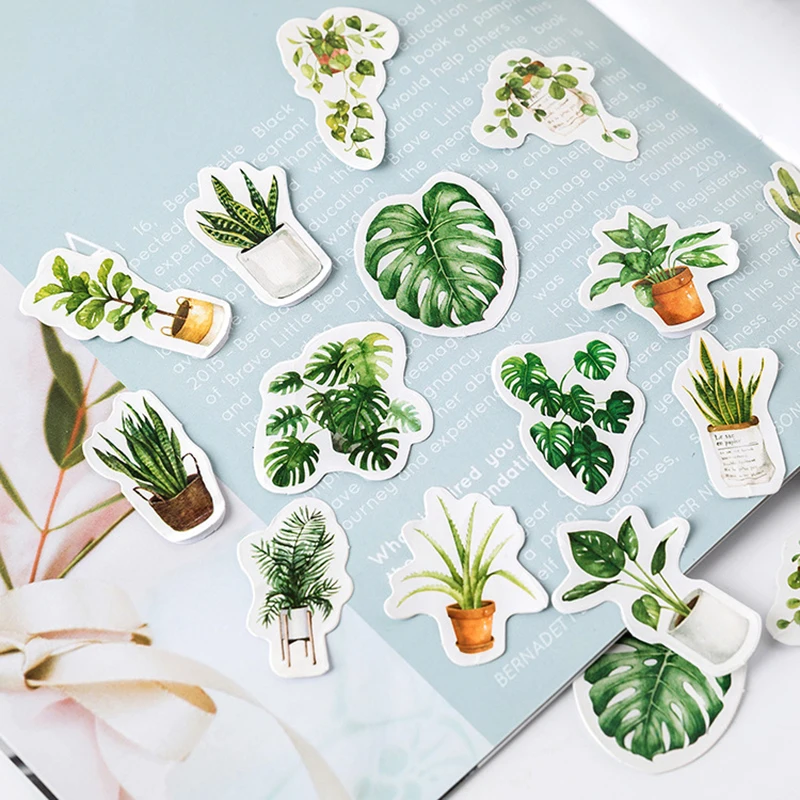 

Green plants Paper Small Diary Mini Japanese Cute box Stickers set Scrapbooking Cute Flakes Journal Stationery