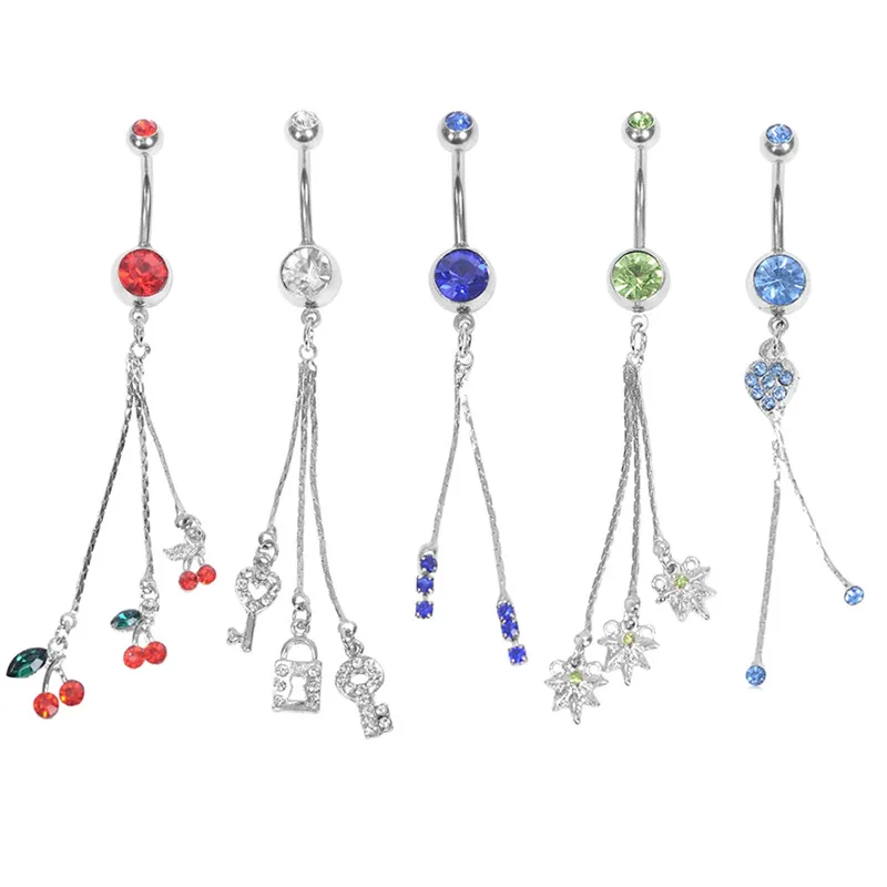 5 шт./компл. длинные висячие кольца с разноцветными кристаллами для женщин пупок
