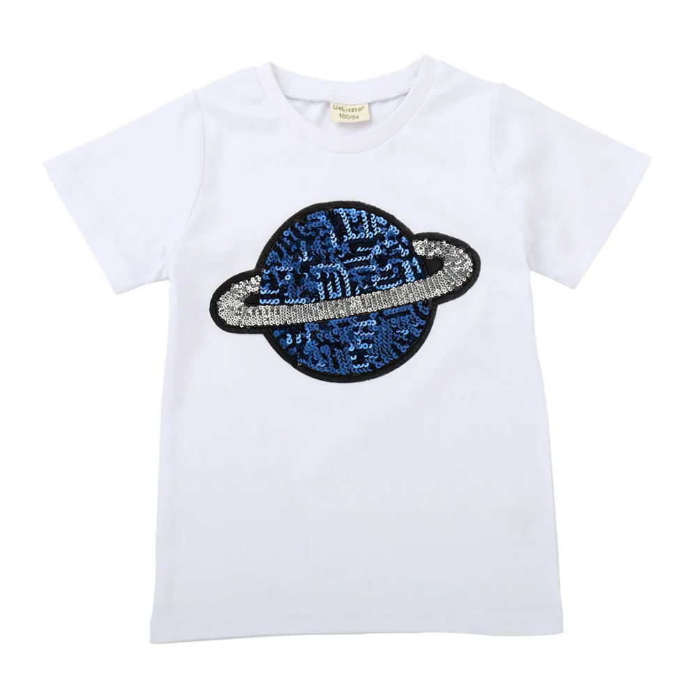 Новая летняя детская футболка с принтом Sequins Planet модная короткими рукавами и