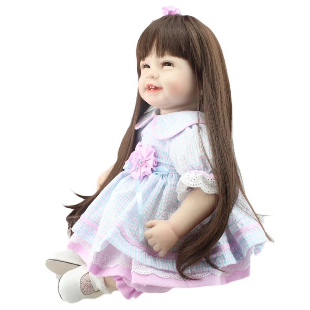 NPK 55CM Reborn Baby Doll Toy for Girl Vinyl Newborn Long Hair Princess Fashion Realista Bebe Menina Birthday Gift 2019 | Игрушки и