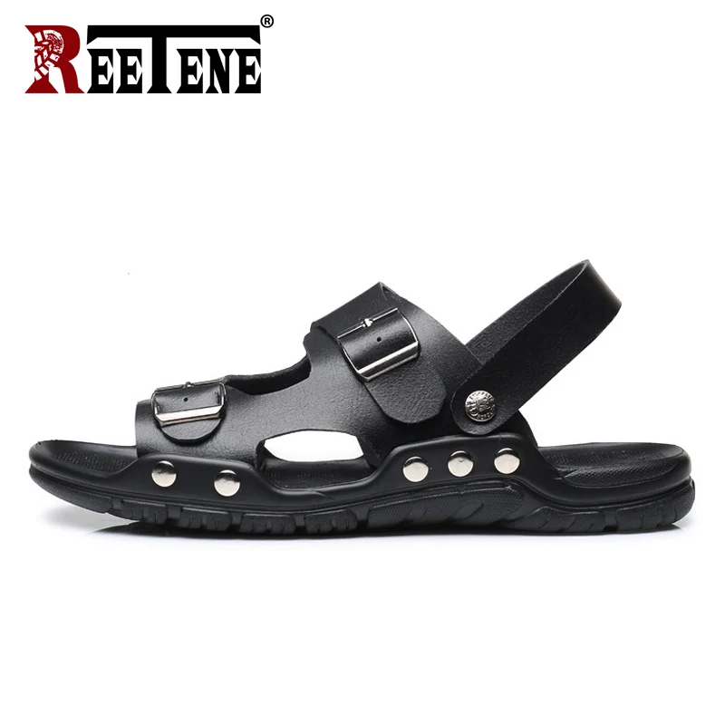 Reetene мужские летние кожаные сандалии удобные для мужчин модная повседневная