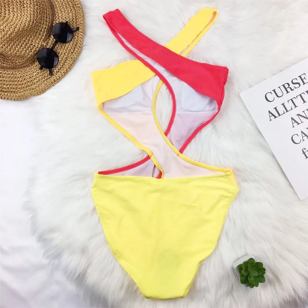 Сексуальный вырез Одна деталь Плавание костюм лоскутное одежда Для женщин Push Up