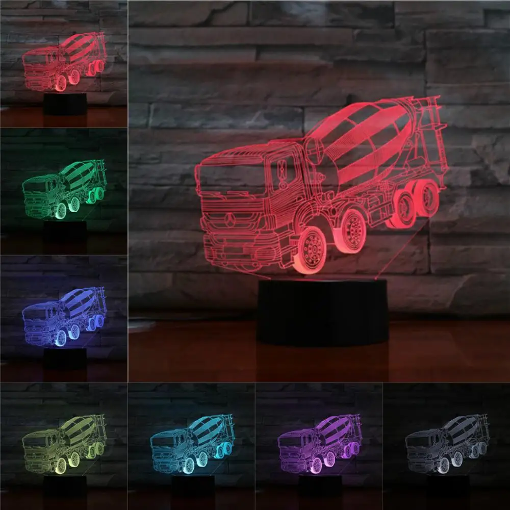 

Бетономешалка, бетономешалка, 3D лампа, ночник, женская, разноцветная вспышка, выцветает, праздничный реквизит, рождественские подарки для д...