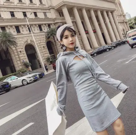 2019 Весна новое поступление женские платья и модный шнурок с капюшоном коротко