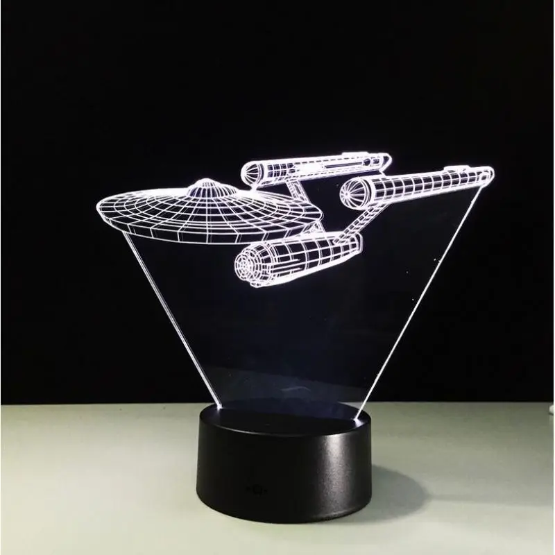 Творческий 3D космический корабль Форма 7 Цвет Свет USB настольные лампы Быстрая