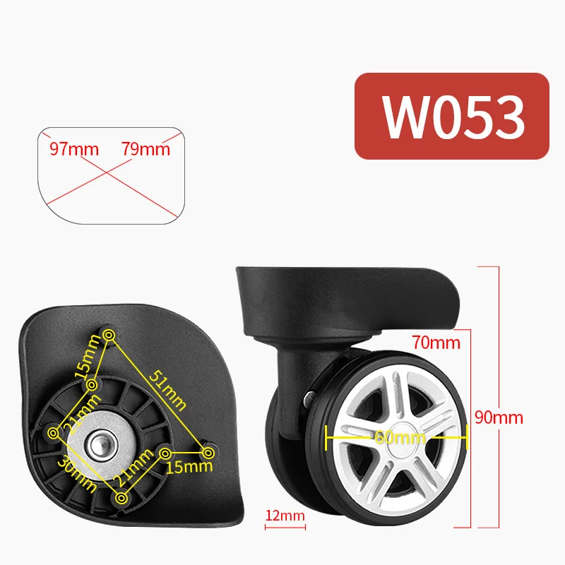 W053(2 Wheels)Black Багажное колесо, сменные колеса, аксессуары для чемодана, Универсальные ролики, чемодан на колесиках, аксессуары для чемодана, сумки на колесиках - Цвет: W053(2 Wheels)Black
