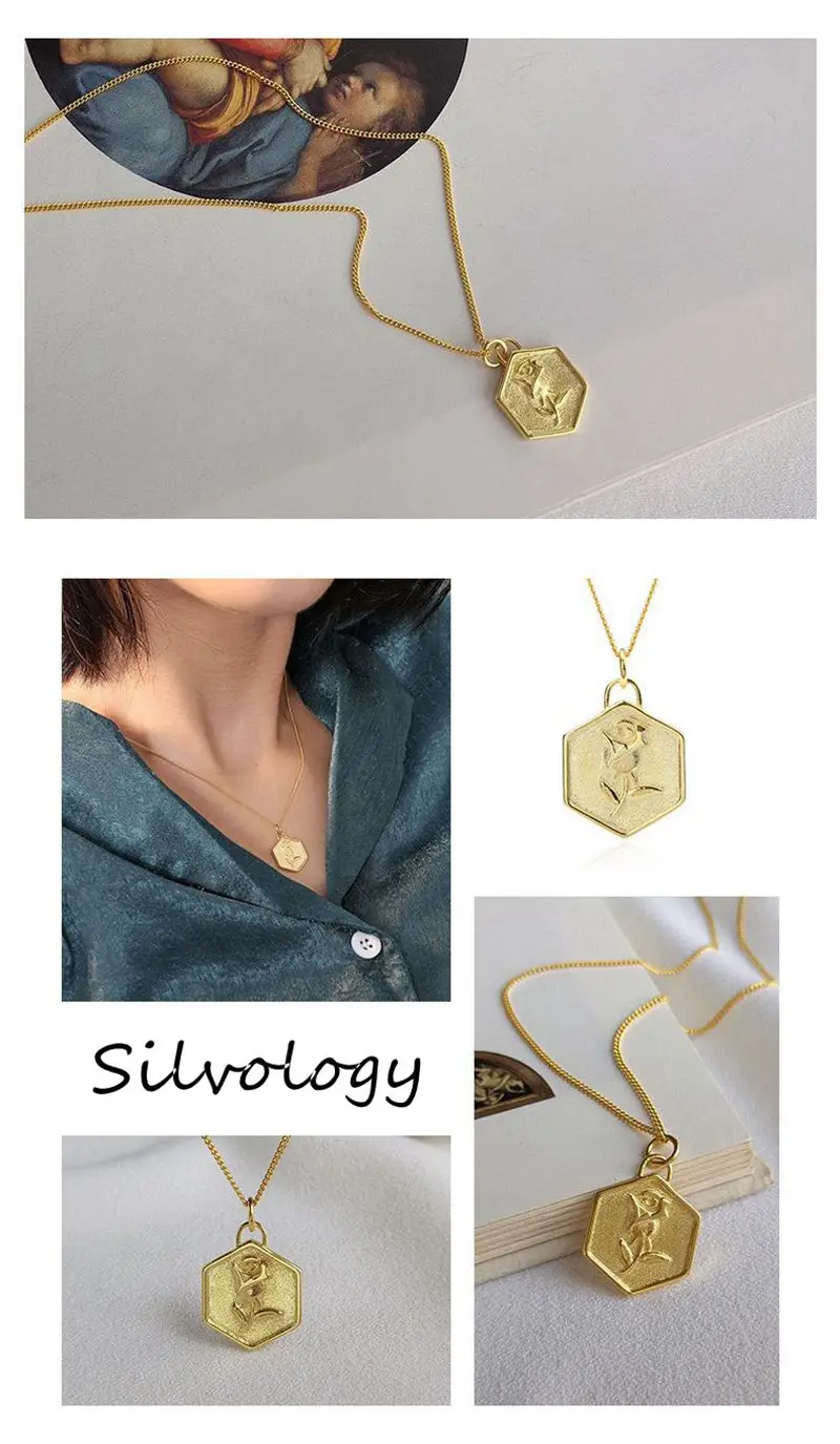 Silvology 925 пробы Серебряное ожерелье с шестигранной розой Золотое Оригинальное романтическое ожерелье с подвеской для женщин модное ювелирное изделие