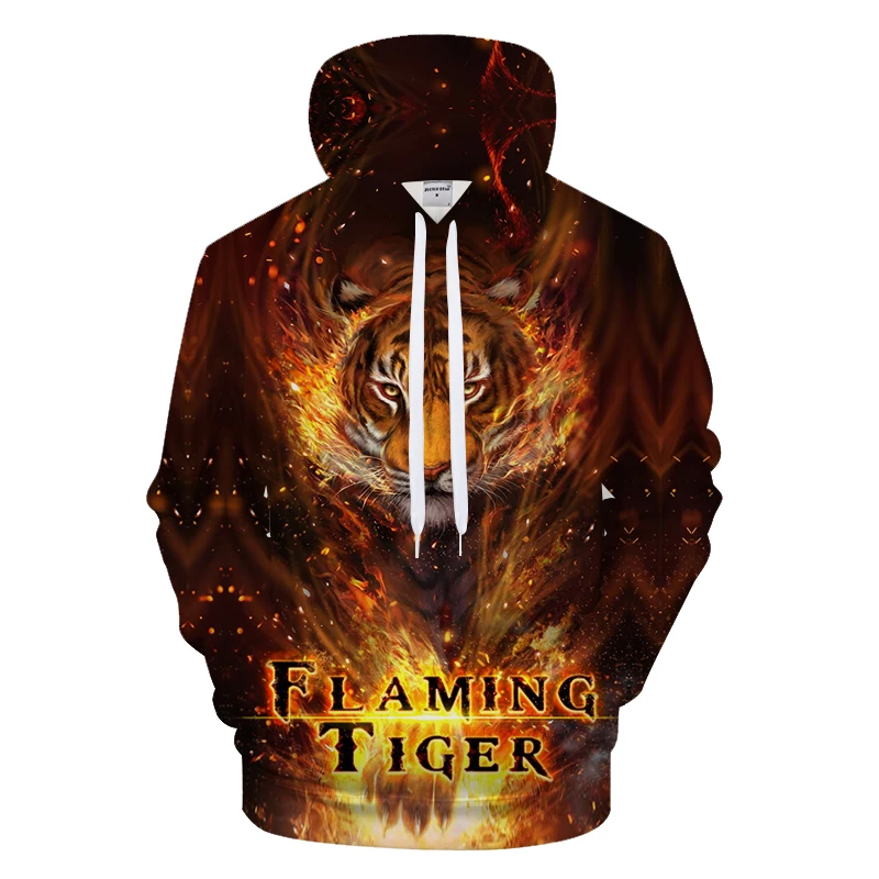 Новинка Пламенные толстовки с тигром для мужчин и женщин 3d принтом животных
