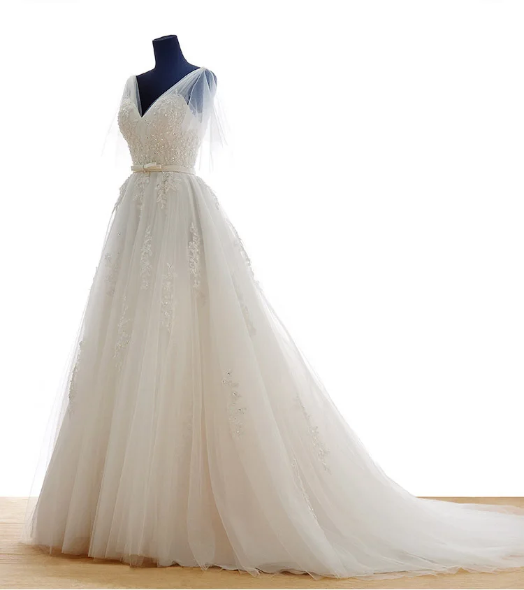 

romantic v neck dreamy bridal short sleeves wedding dresses 2017 ball gowns vestido de noiva custom make free shipping