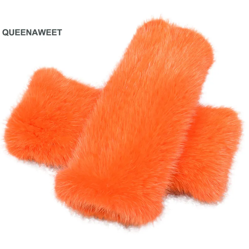 

002 Real Knitted Mink Fur Gloves Winter Fingerless Gloves Mittens Arm Sleeve 100% Natural Mink Skin Gloves & Mittens