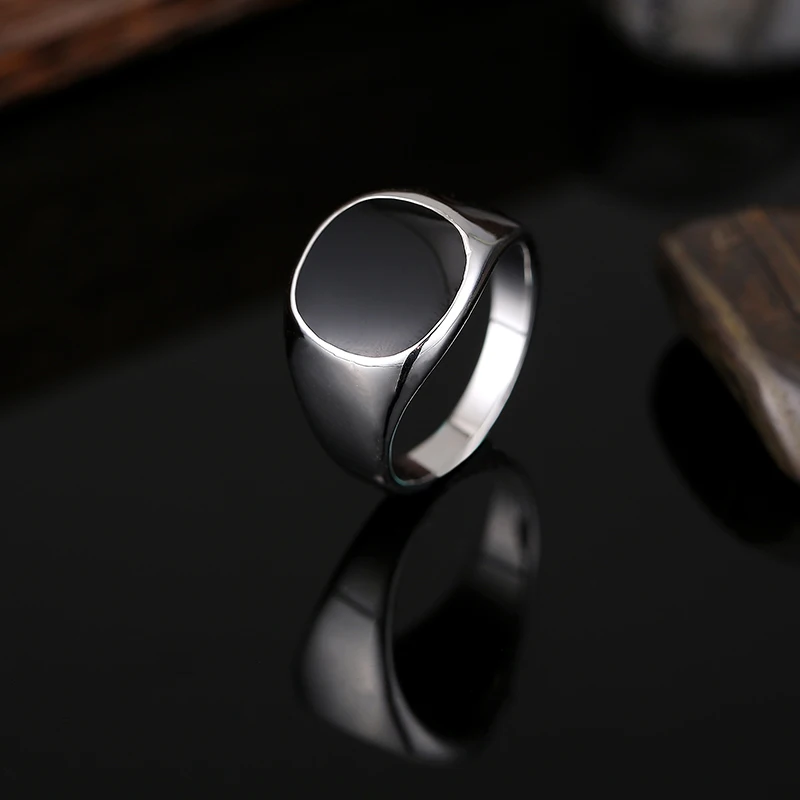 Sellsets Fashion Male Jewelry Black Round Enamel Ring Classic Silver Color Party Rings For Men Christmas Gift | Украшения и