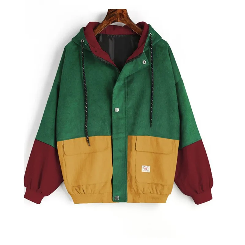 

Women Jackets Zipper Pockets Casual Long Sleeves Coats 2019 Autumn Colorblock Hooded Jacket Female Windbreaker Outerwear L62