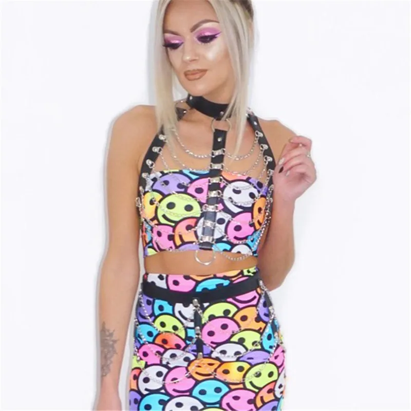 Модный комплект из двух предметов искусственной кожи в стиле панк с открытой