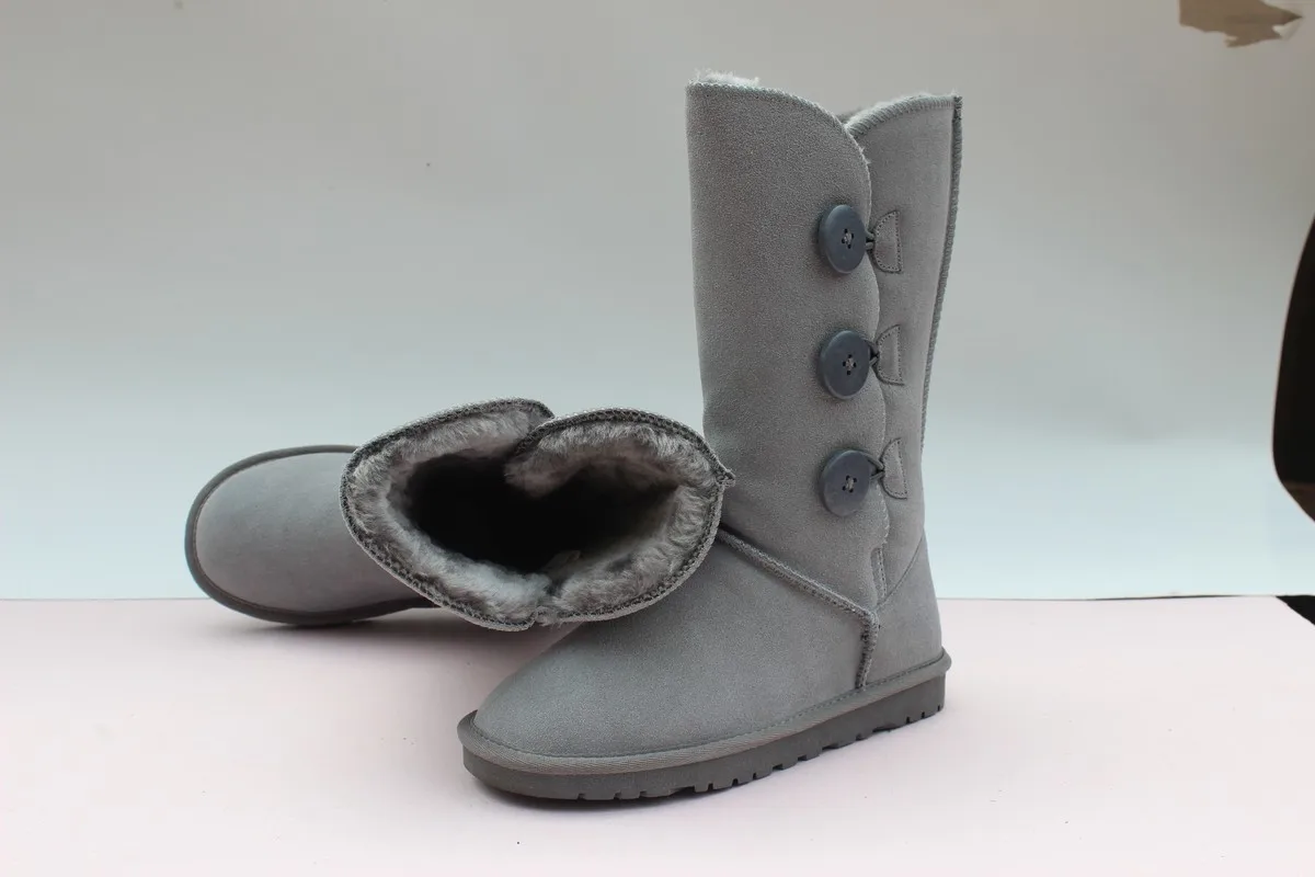 DAGNINO Original Brand Australia Classic Three Button Snow Boots Women's Genuine Cowhide Leather Winter Warm Shoes Botas Mujer - Цвет: Grey
