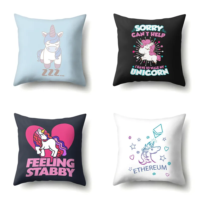 45x45cm Unicorn Pillow Case Party Supplies Cotton Blend Cushion Cover Sofa Baby Shower Children Birthday Gift | Дом и сад