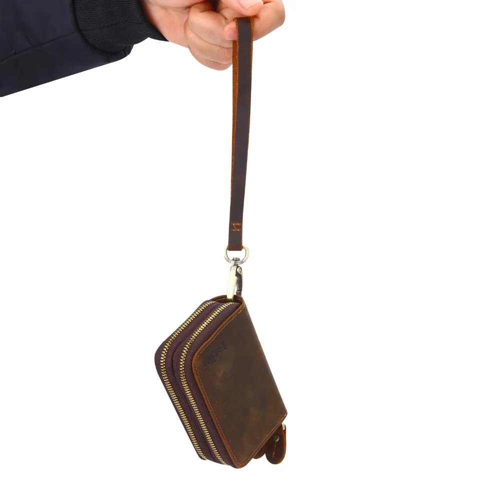Vintage Genuine Leather Smart Key Coin Pack Metal Hook Chain Zipper Bag Car Holder | Багаж и сумки