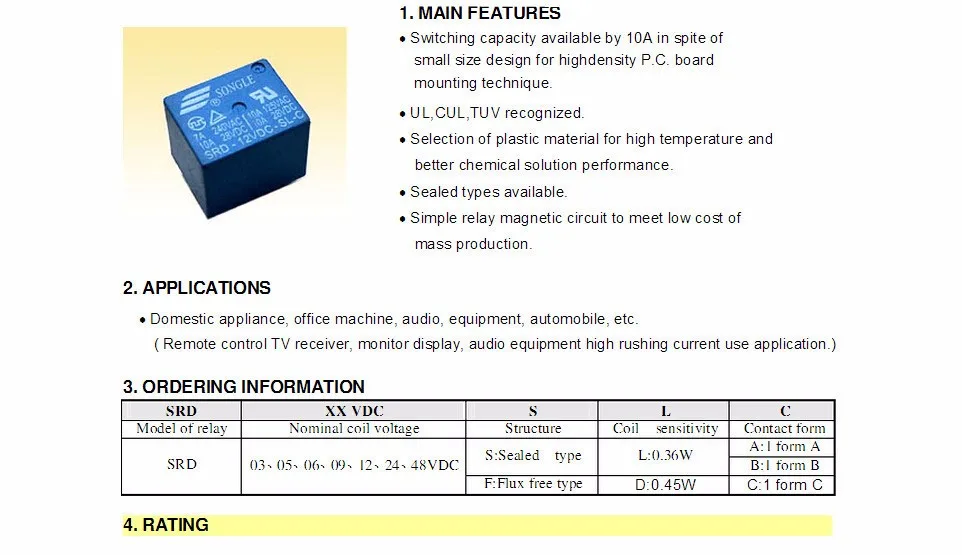1 шт. реле SRD-05VDC-SL-C SRD-12VDC-SL-C SRD-24VDC-SL-C 24V 10A 5P T73 Мощность реле один на один off