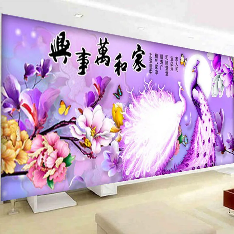 QIANZEHUI Home and Everything Magnolia Peacock Embroidery Round Diamond Full rhinestone painting cross stitch needlework | Дом и сад