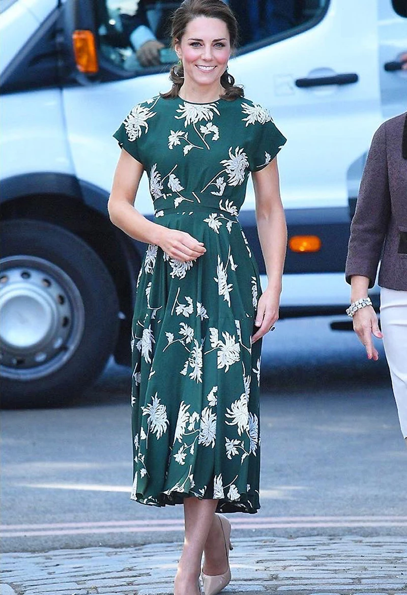 Новинка 2018 женское платье принцессы Kate Middleton с цветочным принтом и хризантемой