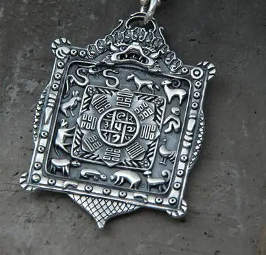 Pendant Only 925 серебро Девять направления Восемь символов амулет серебро тибетское направление-символ кулон ожерелье буддистская Ваджра подвеска - Окраска металла: Pendant Only