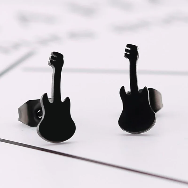 guitar SMJEL крошечные серьги-гвоздики из нержавеющей стали в виде листьев дерева жизни для женщин, модная Цветочная бижутерия, черные серьги - Окраска металла: guitar