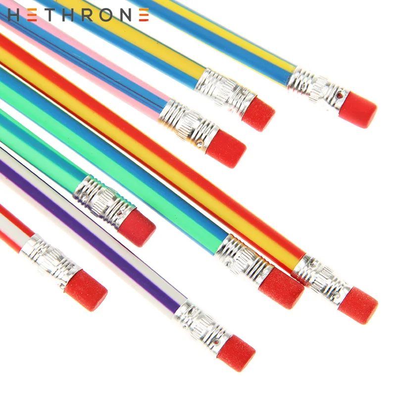 Hethrone 5PCS Colorful Magic Bendy Flexible Soft Pencil with Eraser pencils Curved Toy Pen Small Gift High Striped Soft Pencil