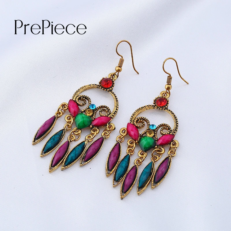 Prepiece Новый Винтаж полый бахромой Серьги Этническая Стиль Boho сплав золота