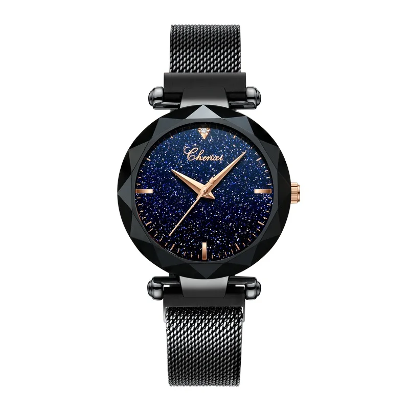 Black Watch CHENXI роскошные женские кварты женские часы Фиолетовые женские наручные часы Новая мода Звездное небо циферблат часы Relogio Feminino Reloj Mujer - Цвет: Black Watch