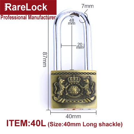 40L-40mm Long Rarelock MS539 замок под старину для сада ворота дома двери склад автомобиля шкатулка Электрический шкаф ящик тренажерный зал шкафчик 4 ключа h - Цвет: 40L-40mm Long