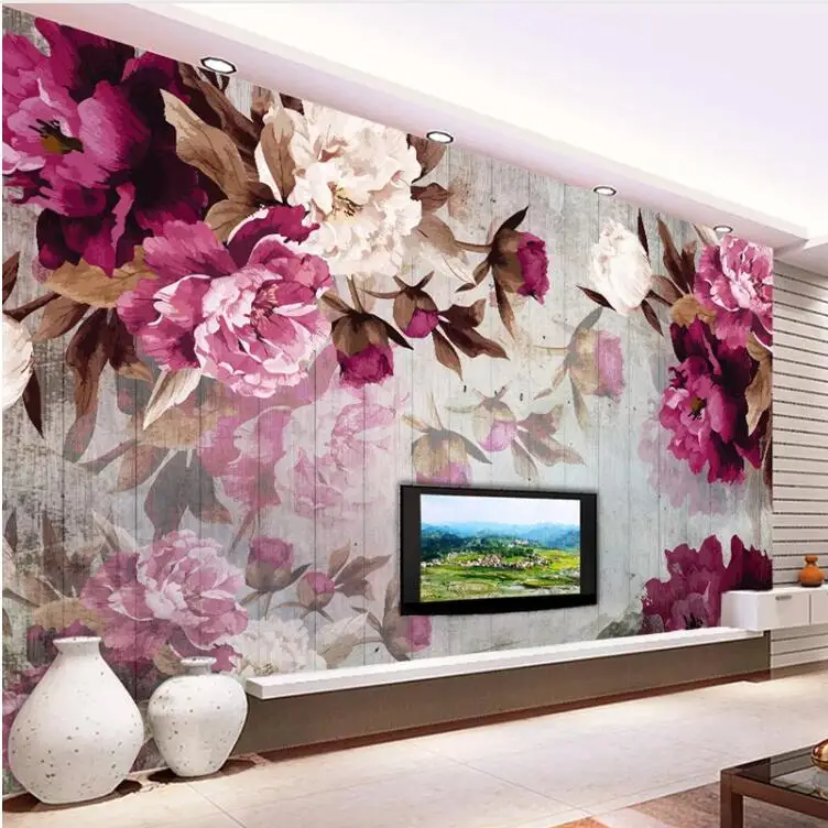 

Tapety Mural Wallpaper Romantic Hand Painted Flower Non-woven Wallpaper for Bedroom Walls Living Room TV Background Decor 3D