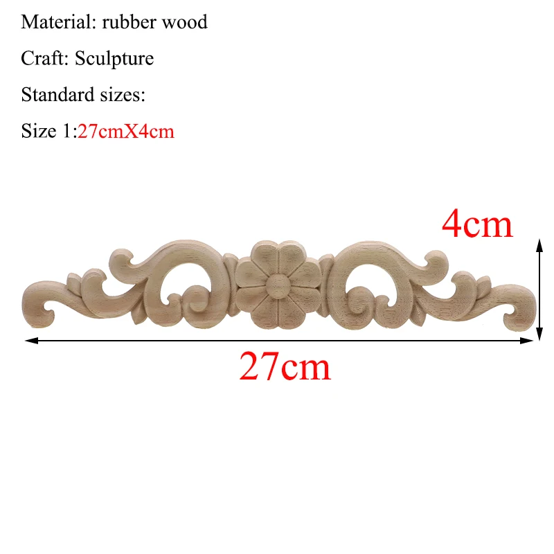 27cmX4cm Прямоугольная резьба из натурального дерева аппликации для мебельного шкафа неокрашенные деревянные молдинги наклейка Винтажные Украшения Аксессуары - Цвет: 27cmX4cm