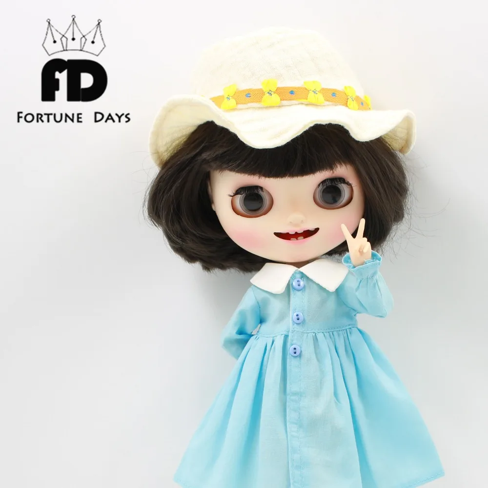 Blyth кукла ледяная licca Тело Игрушка Одежда 1/6 синее платье цветок шляпа от солнца сумка, только одежда без куклы