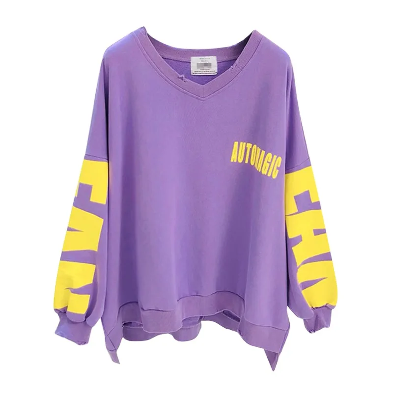 Женский хлопковый Повседневный Трикотажный свитер с длинным рукавом и буквенным