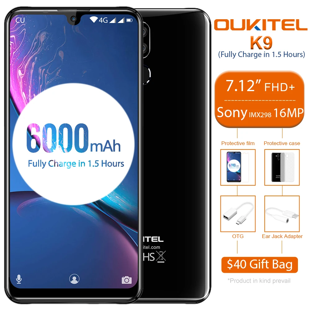 OUKITEL K9 смартфон с 5 дюймовым дисплеем ОЗУ 4 Гб ПЗУ 64 ГБ 7 12 мАч 16 МП 2 МП/8 МП|Смартфоны|