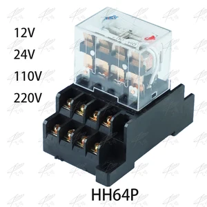 LY4NJ HH64P AC 110V 220V DC 12V DC 24V 14PIN 10A Серебристая контактная катушка реле питания 4PDT с цоколем LY3NJ HH62P LY2NJ