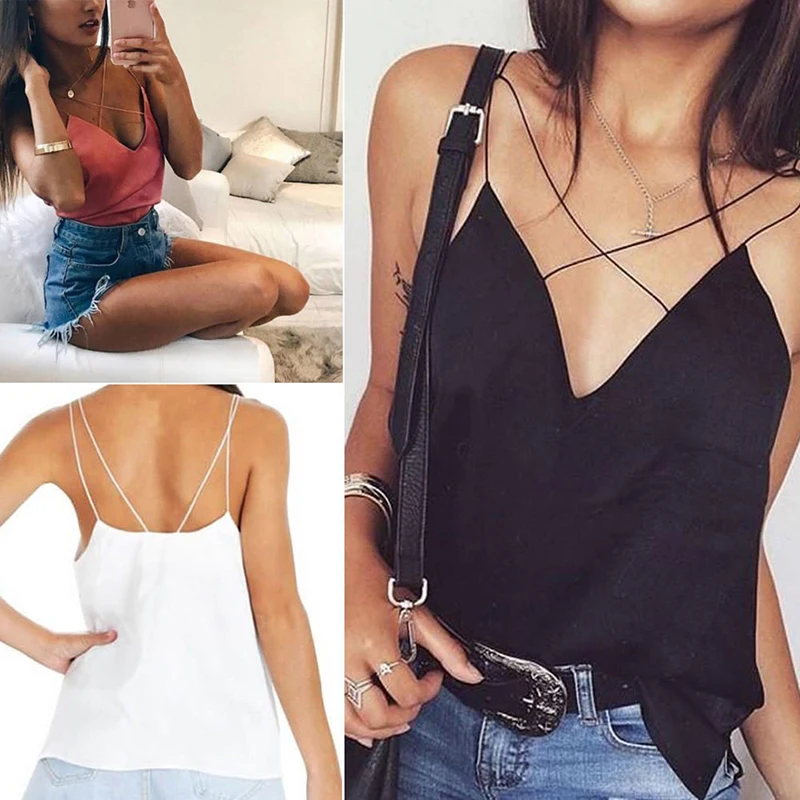 Женский топ на бретельках без рукавов с треугольным вырезом|Топы| |