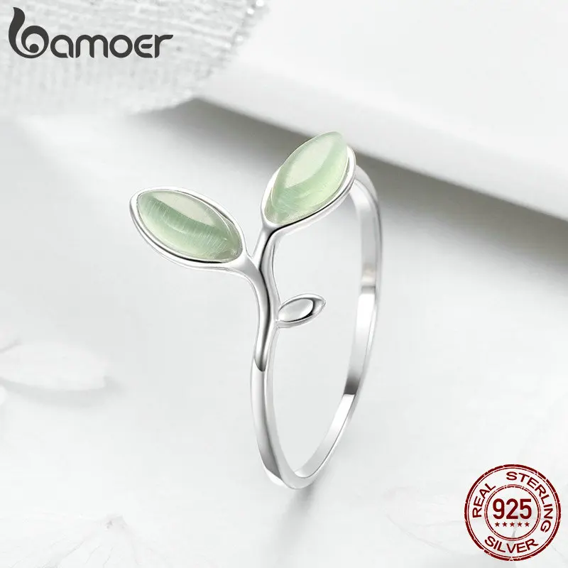 BAMOER, 925 пробы, серебро, надеюсь, зеленое дерево, листья, дерево, бутоны, женские кольца на палец, для женщин, Стерлинговое Серебро, ювелирное изделие SCR453