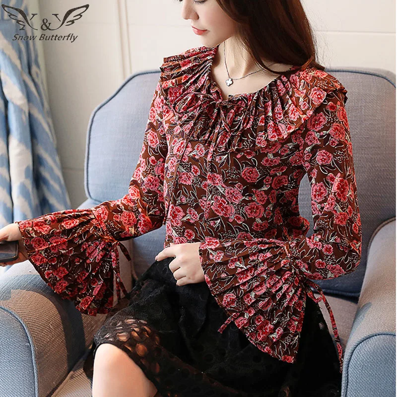 Women Clothes 2019 Chiffon Top Fashionable Female Long Sleeve Shirt Stylish Korean Fashion Woman Floral Blouse Women's 546 |
