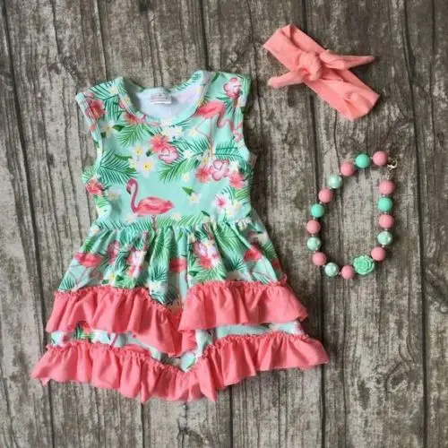2018 New Princess Kid Girl Flamingo Floral Dress Baby Girls Sleeveless Summer Party Children Fashion Outfit Sundress | Детская одежда и